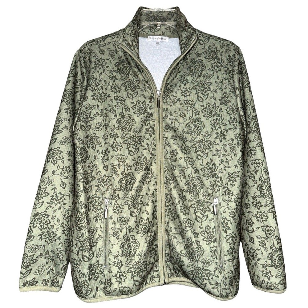 Hasting & Smith Floral Full Zip Jacket Womens Medium Oil Green Jacobean New